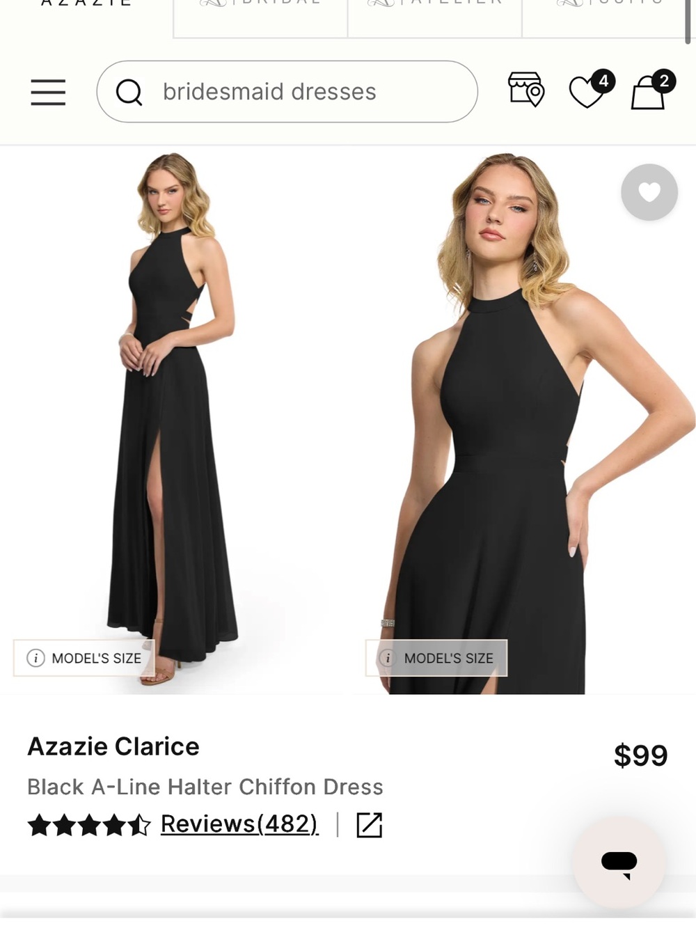 Azazie Black Backless Halter A-Line Gown